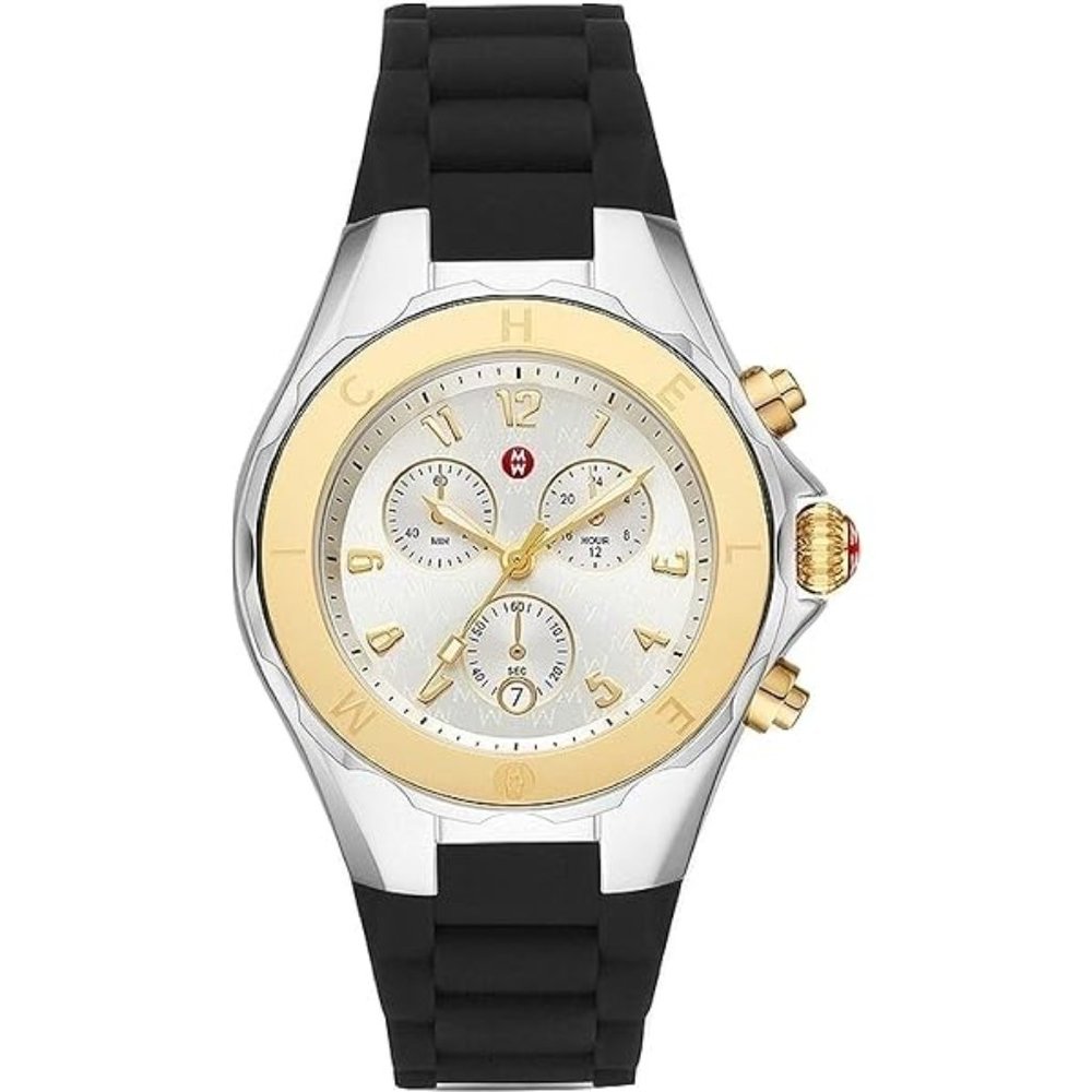 MICHELE 40MM Two Tone Stainless Steel & Silicone Strap Chronograph Watch